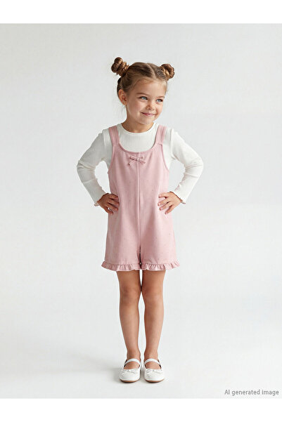LC Waikiki Meral Collection Pink Bow Detailed Girls' Salopet Dress
