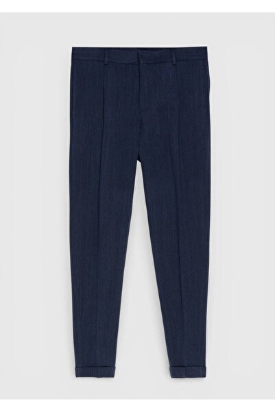 Ramsey Light Navy Blue Patterned Woven Regular Fit Casual Wool Blend Trousers