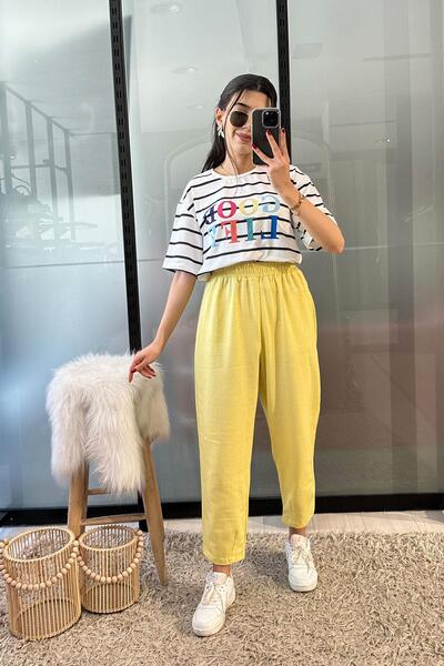 Mzr Collection Balon Kesim Keten Pantolon - Sarı SARI