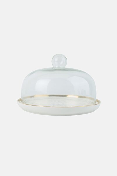 NANETTE LEPORE Ceramic Dessert And Cake Plate With Glass Cloche, White