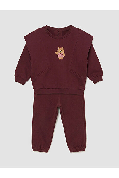 LC Waikiki مجموعة ميرال: سترة وبنطلون رياضي مطرز برقبة دائرية باللون العنابي ...