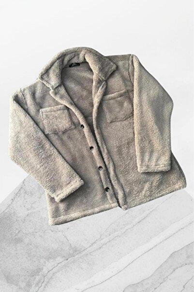 CAST COLLECTİON Unisex Gray Buttoned Plush Jacket