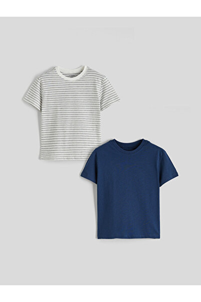 LC Waikiki Μικτό μπλουζάκι για αγόρια με ρίγες και λαιμόκοψη ποδηλάτου, σετ 2...