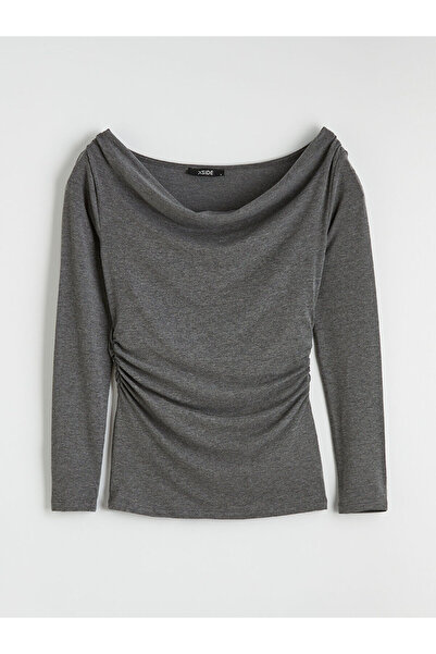 LC Waikiki بلوزة أنثراسيت بياقة قارب ورباط مطاطي