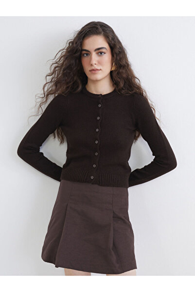 LC Waikiki Brown Crew Neck Women's Knitwear Cardigan