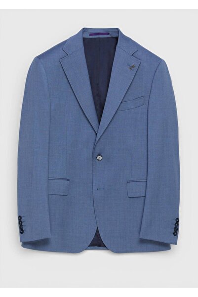 Ramsey Mavi Düz Yün Karışımlı Takım Elbise