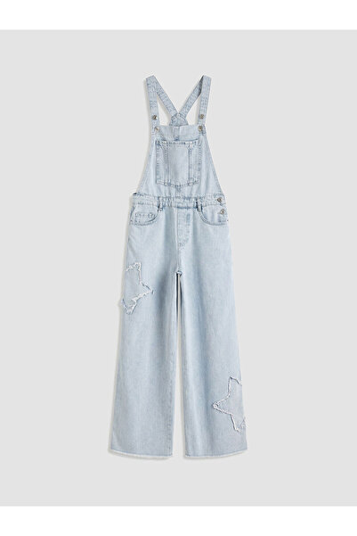 LC Waikiki Esse Collection Mavi Kare Yaka Kız Çocuk Jean Salopet