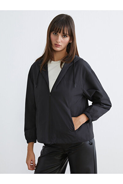 LC Waikiki Black Hooded Oversized Women's Raincoat