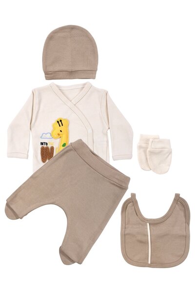 bebegen Unisex Ecru Brown Giraffe 5-Piece Hospital Discharge Set