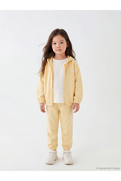 LC Waikiki Yellow Hooded Embroidered Girls' Tracksuit Set