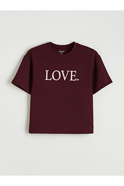 LC Waikiki Γυναικείο μπλουζάκι με στάμπα σε μπορντό χρώμα και απαλή υφή