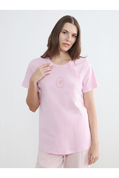 LC Waikiki Pink Crew Neck Printed Maternity Pajama Set