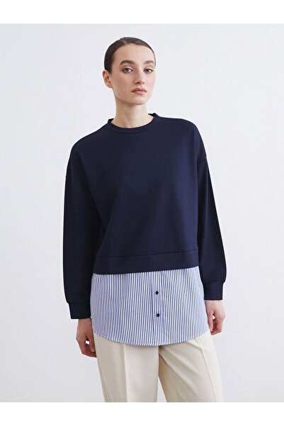 LC Waikiki Lacivert Gömlek Detaylı Kadın Sweatshirt Tunik