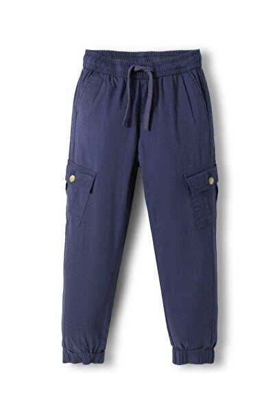 Pine kids Cotton Elastane Solid Trouser with Cargo Pocket - Navy Blue