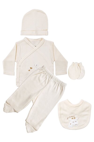 bebegen Unisex Ecru Giraffe Embroidered 5 Piece Hospital Discharge Set