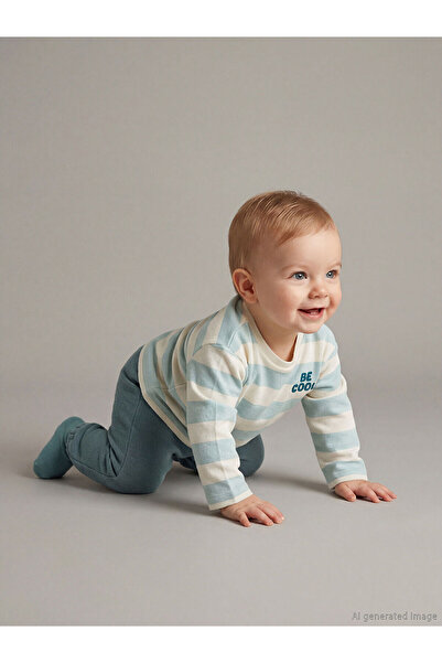 LC Waikiki Ecru Baby Boy Striped T-Shirt and Sweatpants