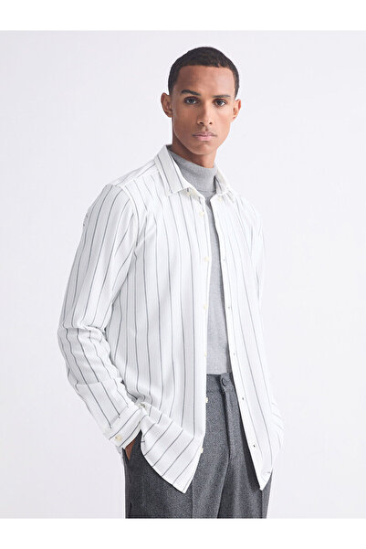 LC Waikiki Meral Collection Ecru Slim Fit Striped Men's Shirt