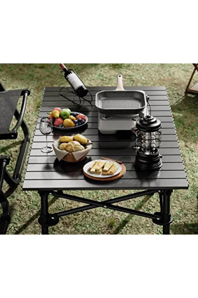 BLOOMING TIME طاولة تخييم قابلة للطي محمولة، سوداء