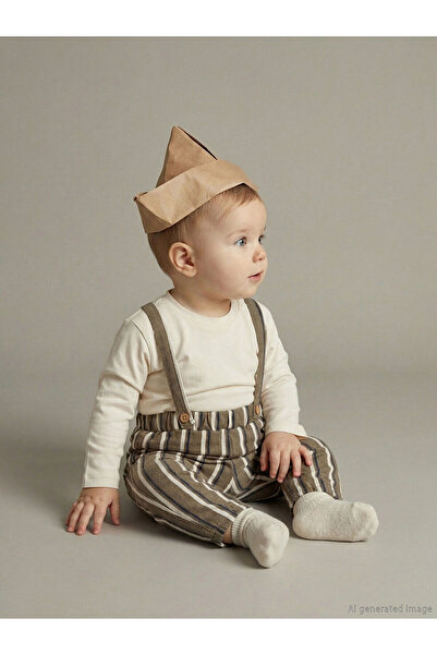 LC Waikiki Elsiva Collection Ecru Striped Baby Boy T-Shirt and Pants