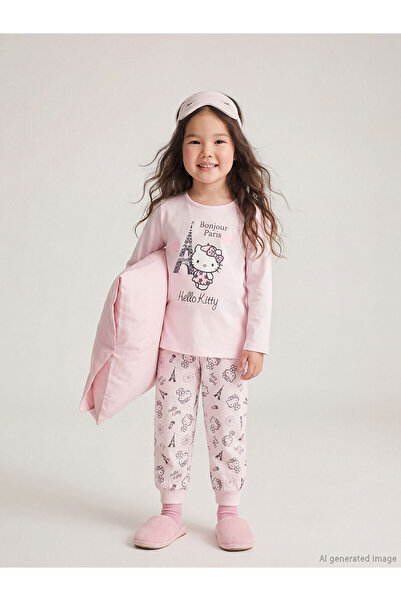 LC Waikiki Set de pijamale pentru fete cu imprimeu Hello Kitty, sezon nou, ma...