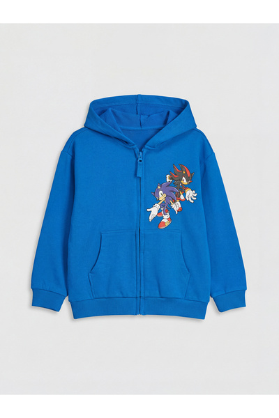 LC Waikiki طقم مكون من سترة وتي شيرت للأولاد مطبوع باللون الأزرق سونيك