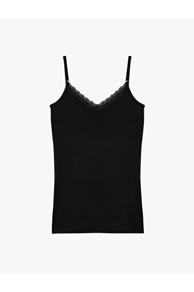 Koton V-Neck Sleeveless Lace Detailed Viscose Strap Pajama Top