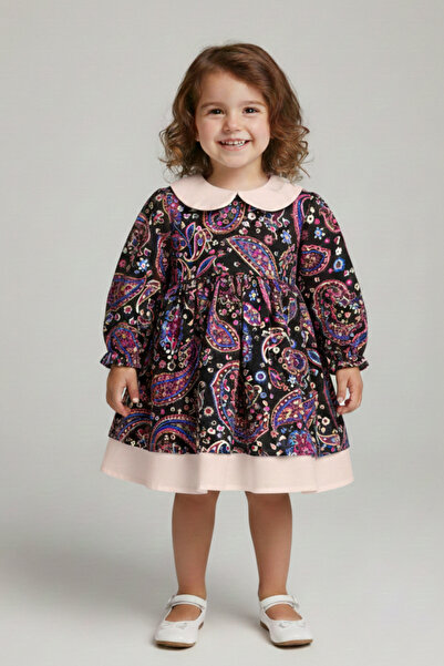 Bertuğ Bebek Peter Pan collar Poplin Girl's Baby Flannel Poplin Pink Dress