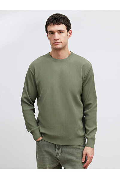 LC Waikiki Khaki Crew Neck Corded Fabric Men's Knitwear Sweater