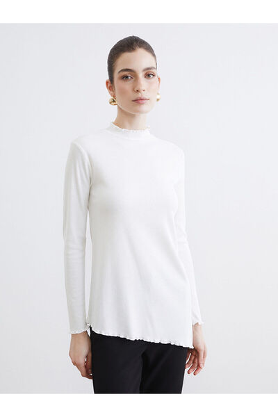 LC Waikiki Ecru Mock Neck Corded Fabric women's bodysuit