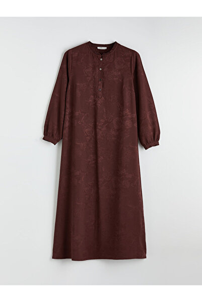 LC Waikiki Burgundy High Neck Ruffled Patterned Dress