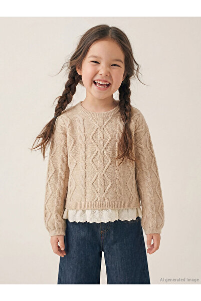 LC Waikiki Lcw Kids Beige Crew Neck Girls' Sweater