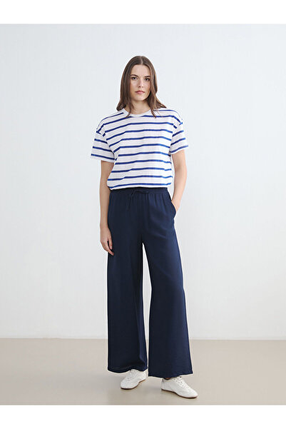 LC Waikiki Navy Blue Women's Wide Leg Pants with Elastic Waist