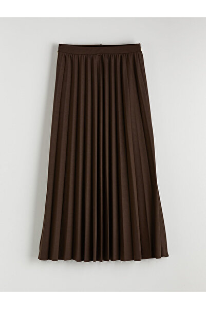 LC Waikiki Brown Elastic Waist Crepe Pleated Skirt