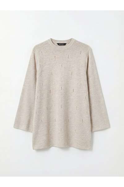 LC Waikiki Beige Crew Neck Stoned Women's Sweatshirt Tunic