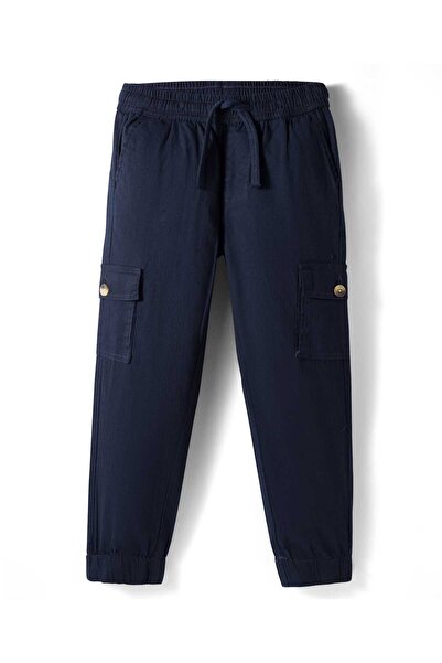 Pine kids Cotton Elastane Solid Color Cargo Pants with Pockets - Navy Blue