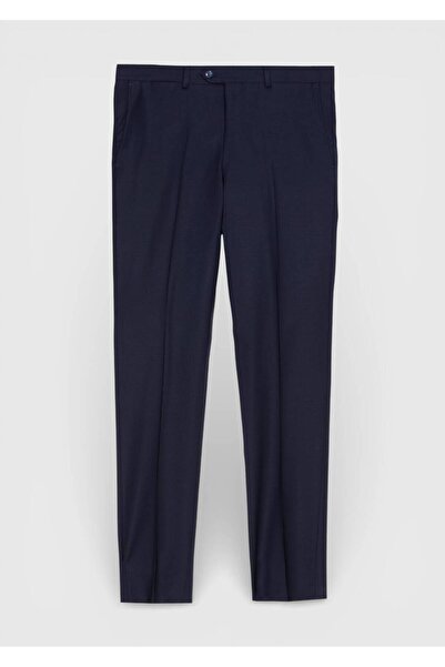 Ramsey Navy Blue Plain Fabric Modern Fit Classic Wool Blended Trousers