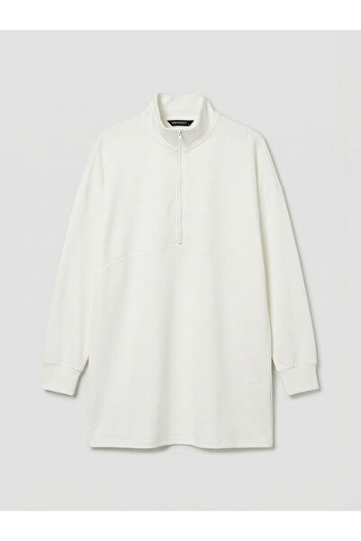 LC Waikiki Ecru Mock Neck Soft Touch Women's Sweatshirt Tunic