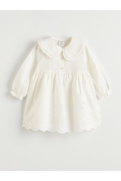 LC Waikiki Ecru Peter Pan collar Embroidered Baby Girl Dress
