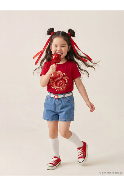 LC Waikiki شورت جينز بناتي بحزام خصر من إنديجو