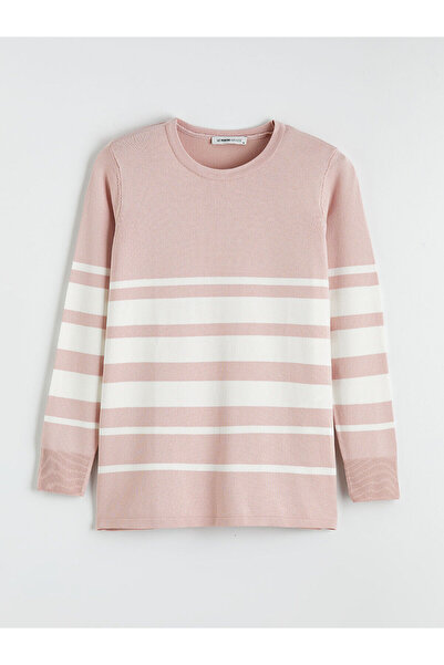 LC Waikiki Pink Crew Neck Striped Women's Knitwear Sweater