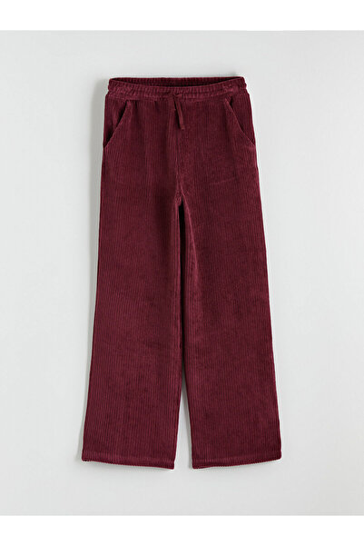 LC Waikiki Burgundy Velvet Sweatpants for Girls with Elastic Waist