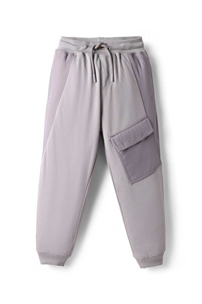 Pine kids بنطال رياضي طويل بلون موحد - رمادي