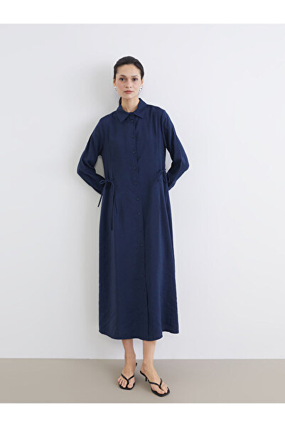 LC Waikiki Navy Blue Tie-Waist Modal Blend Shirt Dress