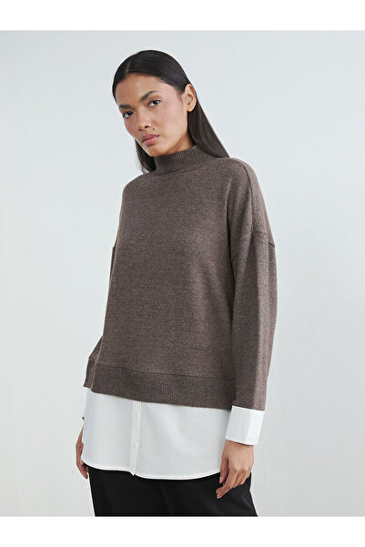 LC Waikiki Brown soft touch Oversized women's sweatshirt tunic