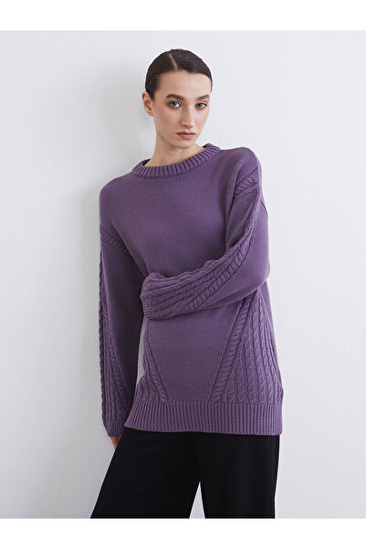 LC Waikiki Purple Crew Neck Self Patterned Women's Knitwear Tunic