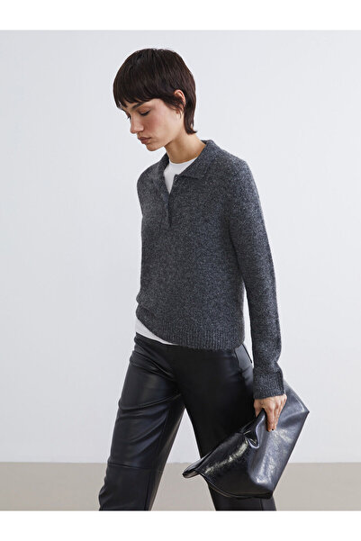 LC Waikiki سترة تريكو نسائية بياقة بولو من أنثراسايت