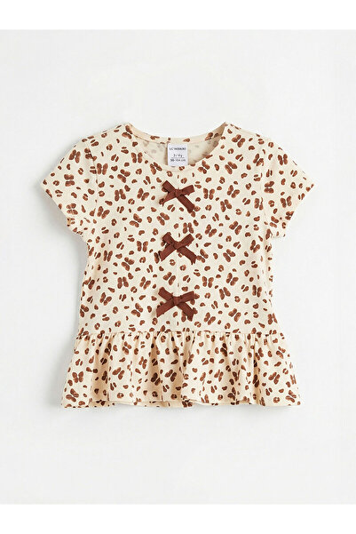LC Waikiki Ecru Bowknot Girls' Ruffle Blouse