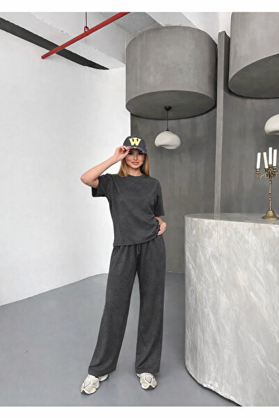 YAKAMEL Women's Modal Oversize Loose Wide Leg High Waist 2 Thread Bottom Top Set