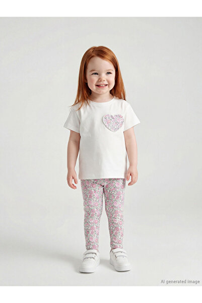 LC Waikiki Ecru Crew Neck Baby Girl T-Shirt and Leggings