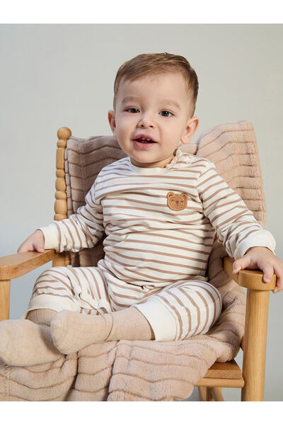 LC Waikiki Bisiklet Yaka Çizgili Erkek Bebek Tulum (W5)